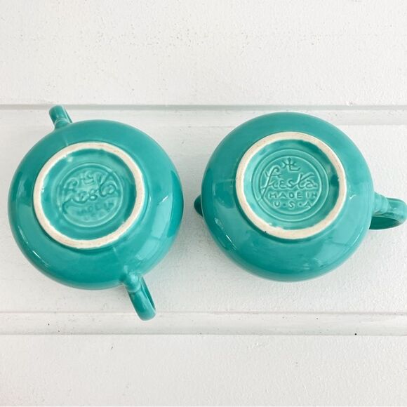 Fiesta Fiestaware Persimmon Figure 8 Tray With Turquoise Cream & Sugar Bowls - Picture 9 of 9